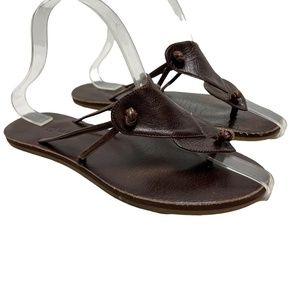 SANUK Genuine Leather Thongs Flip Flops Slides Casual Boho Sandals Heart sz 6